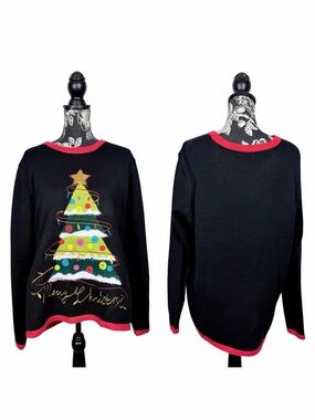 Holiday Time oversize black Christmas tree sweater size 2XL
